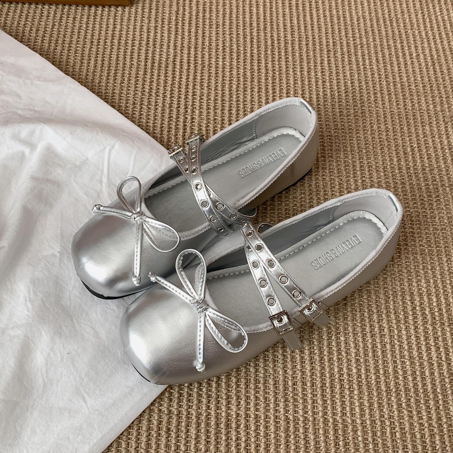 

Популярные черные французские туфли с круглым носком и плоской подошвой женские 2025 новая летняя юбка с внутренней высотой подъема туфли Мэри Джейн 40 серебряный