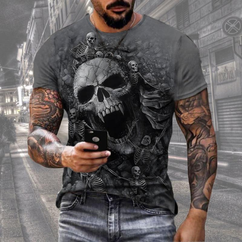 Summer Skull 3d Printed Men's New T-shirt Street Death Fashion Top Super Cool Hip Hop Rock Top Eye-catching Men Short Sleeves