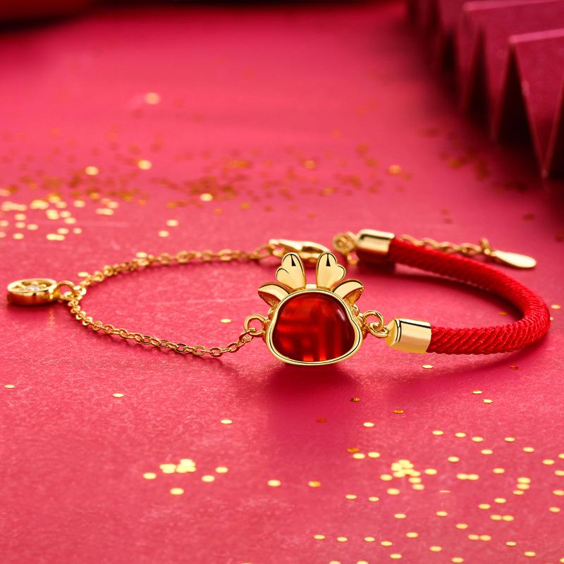 Women s Sterling Silver Cute Dragon Red Rope Bracelet - Chinese Style, Zodiac Dragon Design S925 Sterling Silver