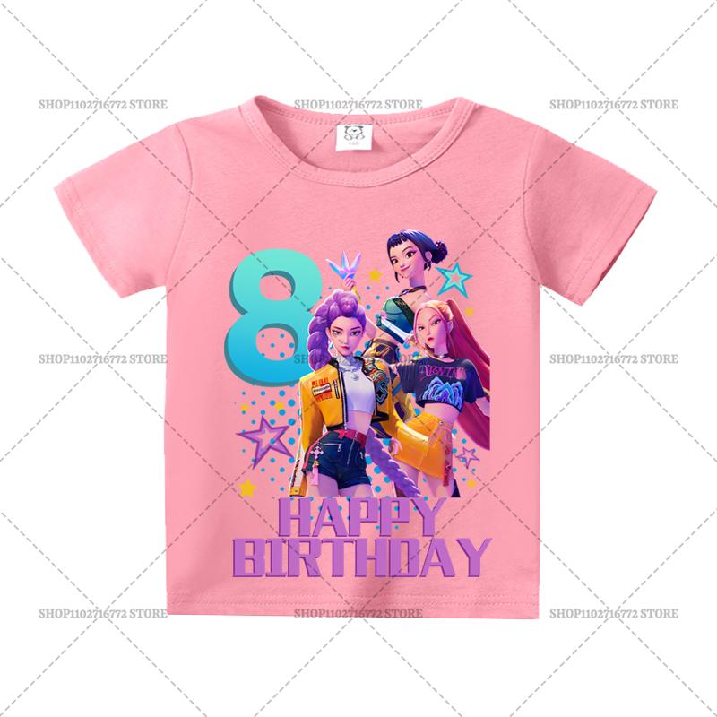 KPop Demon Hunters T-Shirt Movie Huntrix Pink Clothes Personality Number Simple Basic Tops Girls Absorbent Shirts Birthday Gift