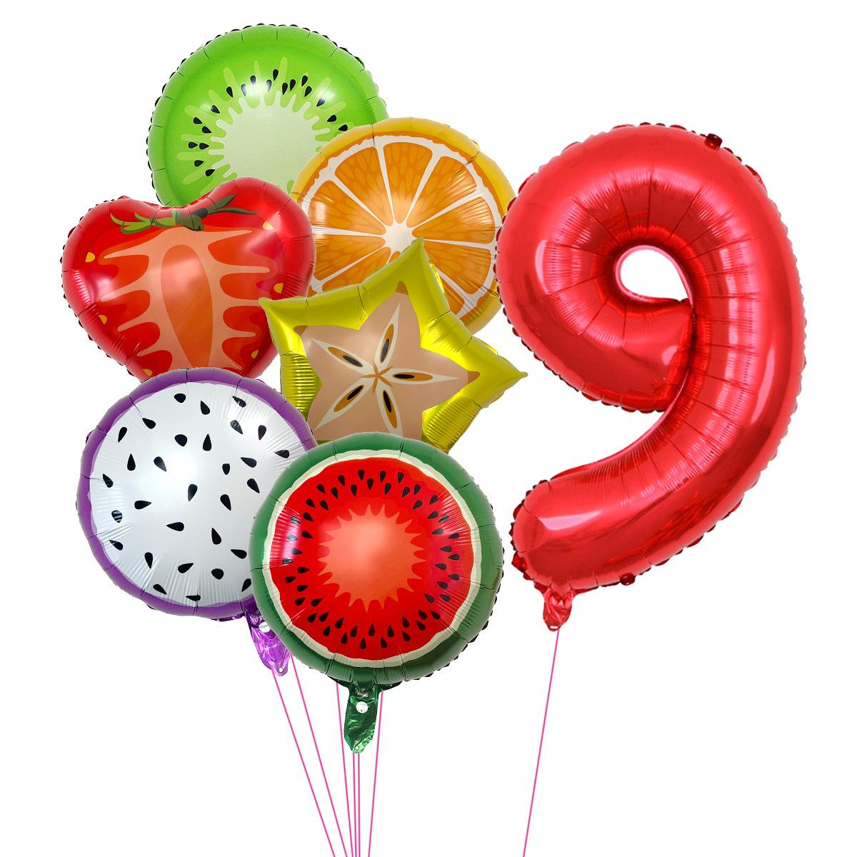 18 Inch Fruit Orange Strawberry Digital Aluminum Film Balloon 32 Inch Digital Balloon Birthday Decoration Digital 9 set