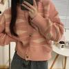Cardigan Sweater 2023 Autumn Wave Stripe Sweater for Women Design Sense Knitted Cardigan Versatile and Lazy Sweater Female Coat