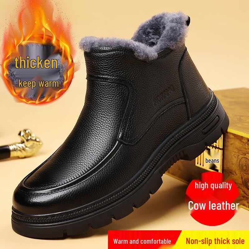 Aokang Men s Winter Warm Fleece Lined Leather Casual Boots 38 (240mm)