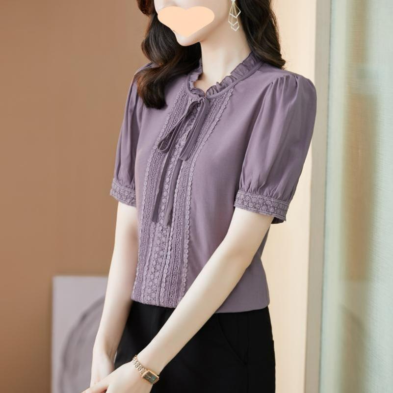 All-match Summer Blouse Mother Western Style Short-sleeved Chiffon Shirt Women's Summer Clothes