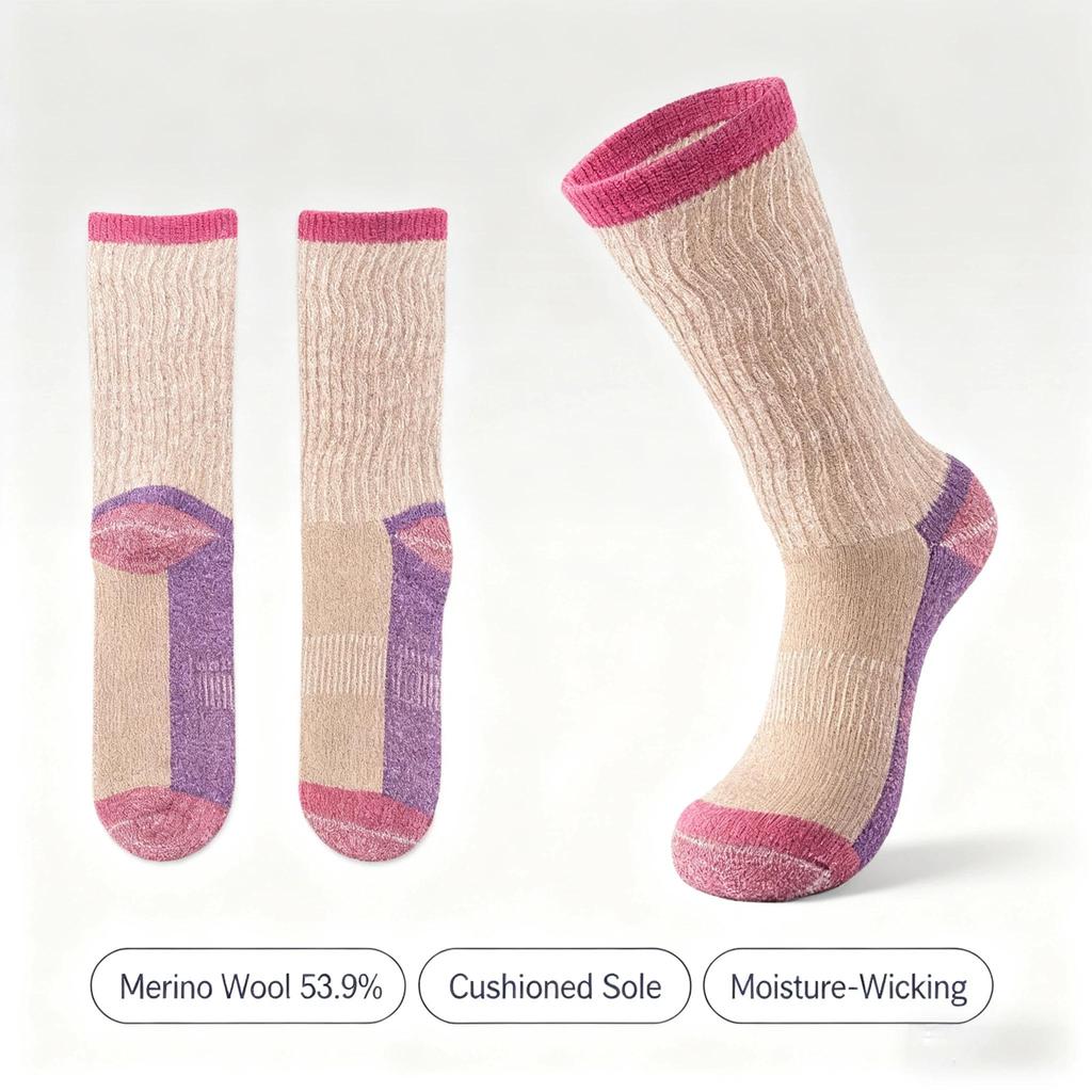 Merino Wool Socks Thick Warm Mid-Calf Socks Non-Slip Anti-Odor Terry Socks for Outdoor Hiking Skiing