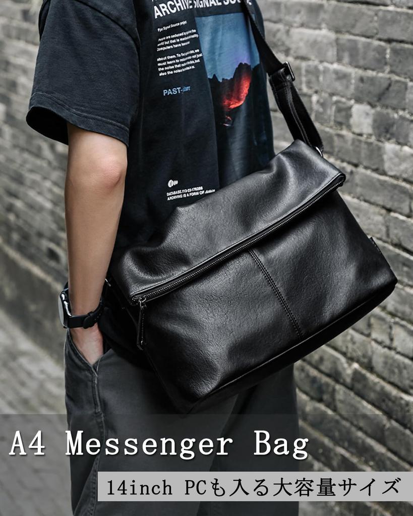 UNISOUL Crossbody Shoulder Bag with 5 Perfect for and Made of PU Men's Pockets, Casual, Black, Commuting, Lightweight, Water-Repellent, Leather.