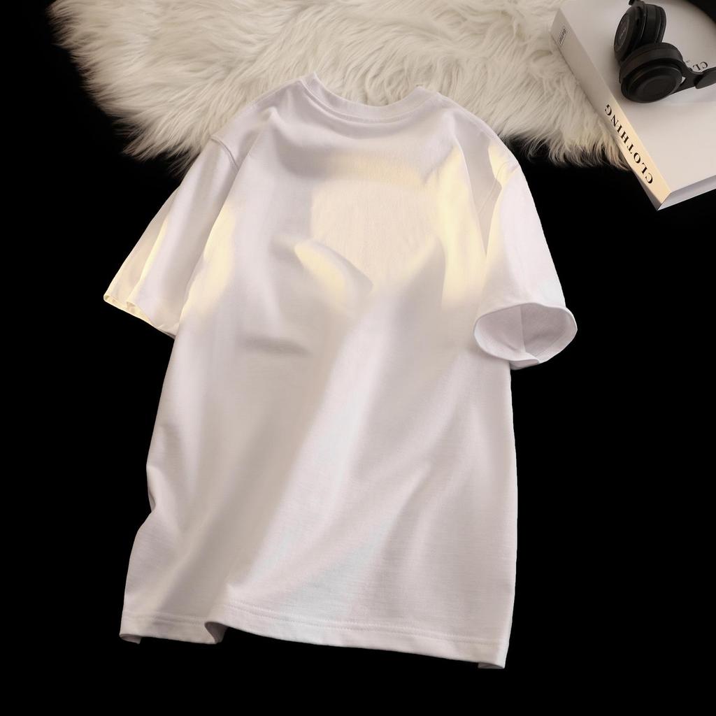 Unisex Japanese Retro Solid Color Round Neck T-Shirt, 300g Heavy Pure Cotton, Casual Short-Sleeve Design.