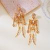 Full Rhinestone Halloween Skeleton Earring Exaggerated Punk Gift Women's Earrings Festival Party Jewelry Skull Dangle Earrings