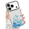 Blue Purple Flower Pattern Case For iPhone 17 Pro Max Plating Lens Frame Clear Soft Cover For iPhone 16 15 14 13 Pro Max 11 16E 17E