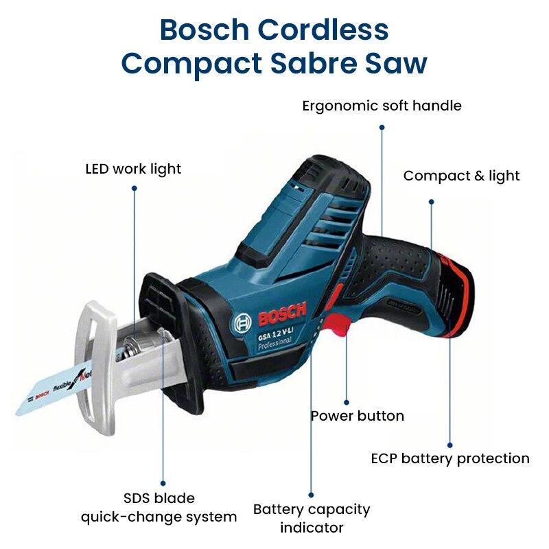 Bosch Sierra de sable GSA 12V-LI, sierra alternante inalámbrica de 12V, cortador de Metal y madera recargable con 2 cuchillas de corte y 1 batería de litio