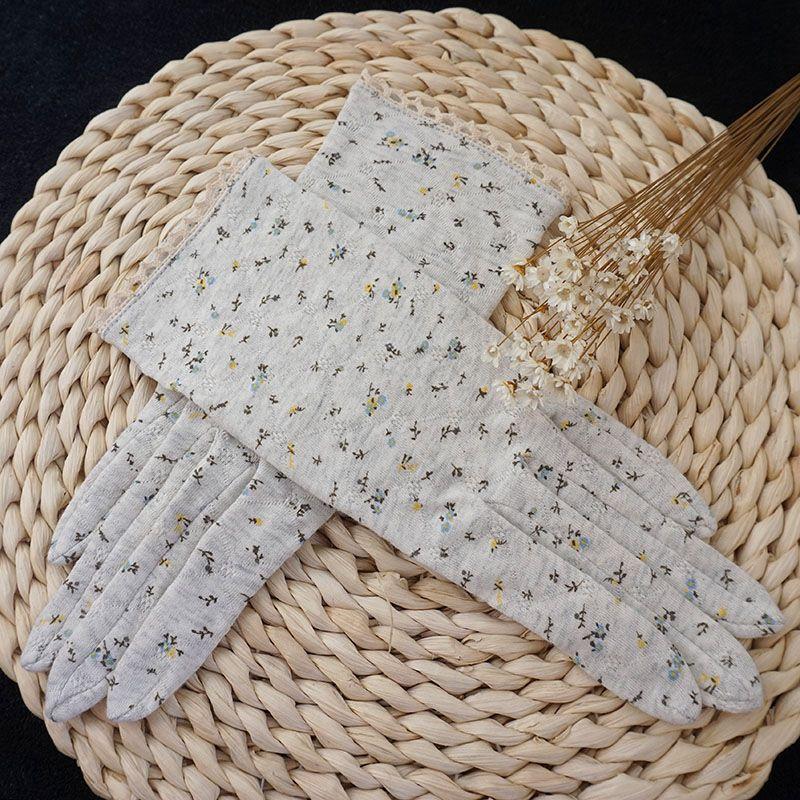 

Летние женские пасторальные цветочные перчатки из чистого хлопка, дышащие, для защиты от солнца, короткие, с полными пальцами, тонкие, для вождения UV52 beige lace All yards