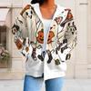 Women Plus Size Zip Up Hoodie Long Sleeve Drawstring Hood With Pockets Halloween Ghost Pumpkin Printed White