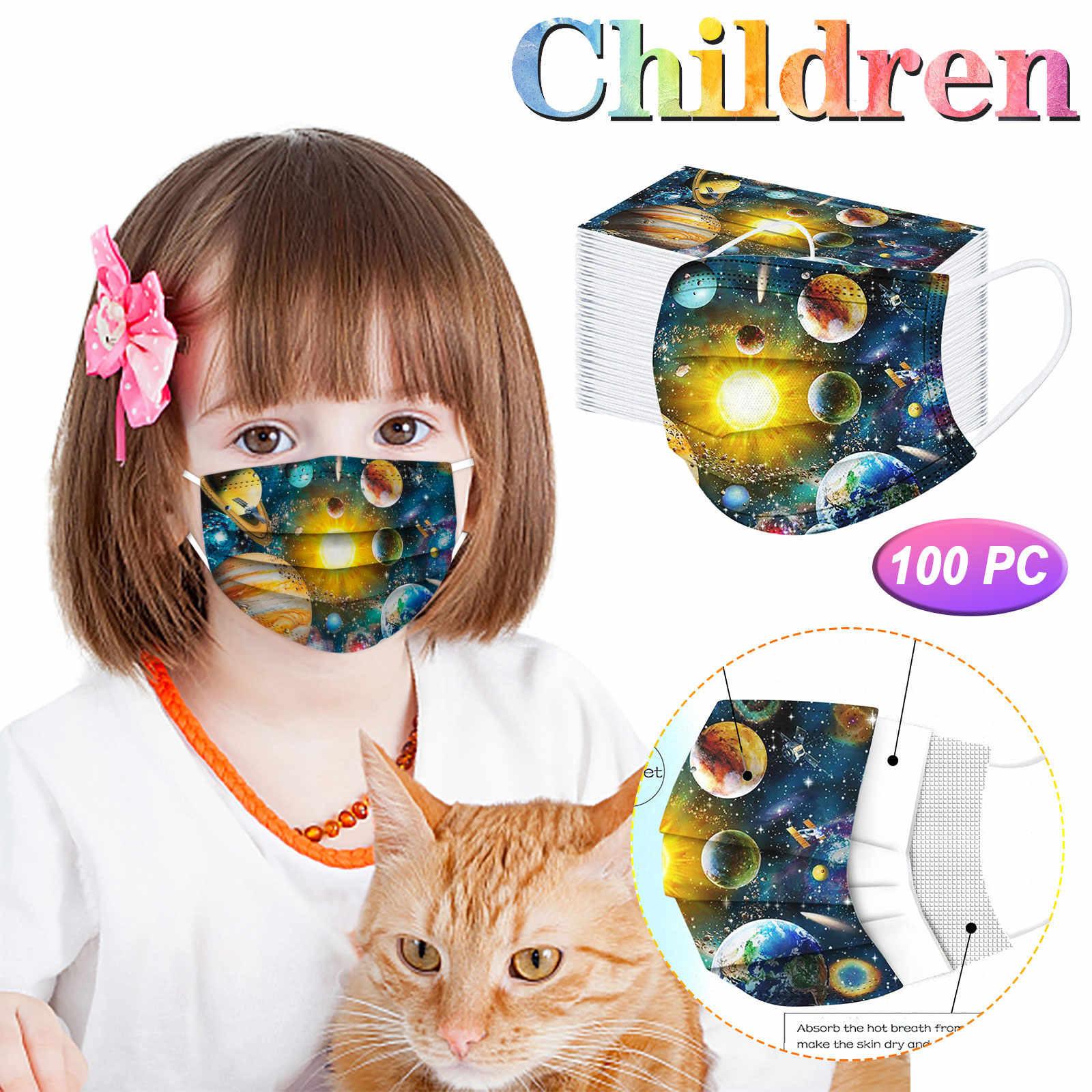 

100PCS Children s Three-Layer Protective Dust-Proof Print Disposable Mask Free Size
