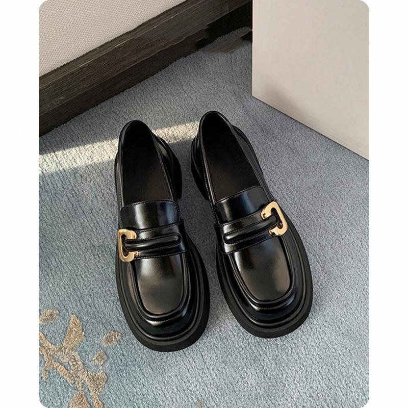 Cowhide version grape mother studiolee loafers women's buckle thick heel British style retro small leather shoes women's single shoes.