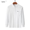 Men's Thick Cotton Long-Sleeve Dad T-Shirt for Spring/Autumn - Loose Fit, Solid Color, Lapel, Real Pocket, Casual Wear for Middle-Aged Men.