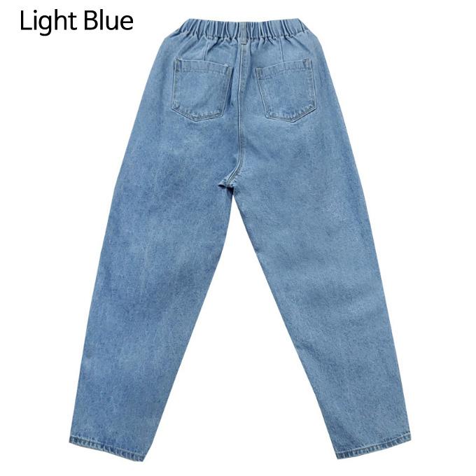 Blugi pentru femei baggy fit talie elastica pantaloni denim albastru deschis tinute data Korea moda