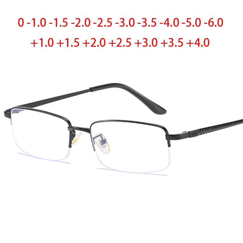 Metal Full Frame Square Myopia Glasses -6 To -0.5 With Degree Square Reader Eyeglasses +1 To +4 For Students