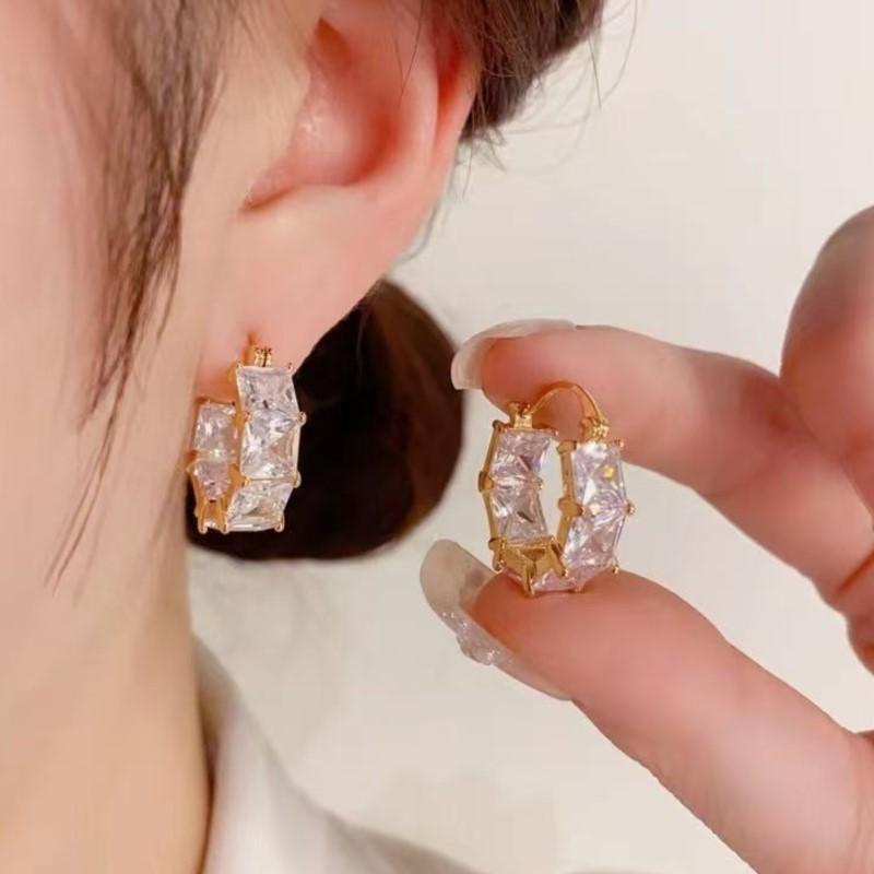 Golden Plated Cubic Zirconia Drop Hoop Earrings for Women Luxurious Fashion Huggies Party Jewelry Gifts