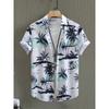 2026 Men's Summer Ink Style Palm Tree Island Print Hawaiian Shirt Lapel Short Sleeve Button Down Casual Vacation Beach Party Top