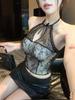 #Summer New Pure Desire Wind Lace Hollow Bow Neck Vest Slim and Thin Fixed Belt Chest Pad