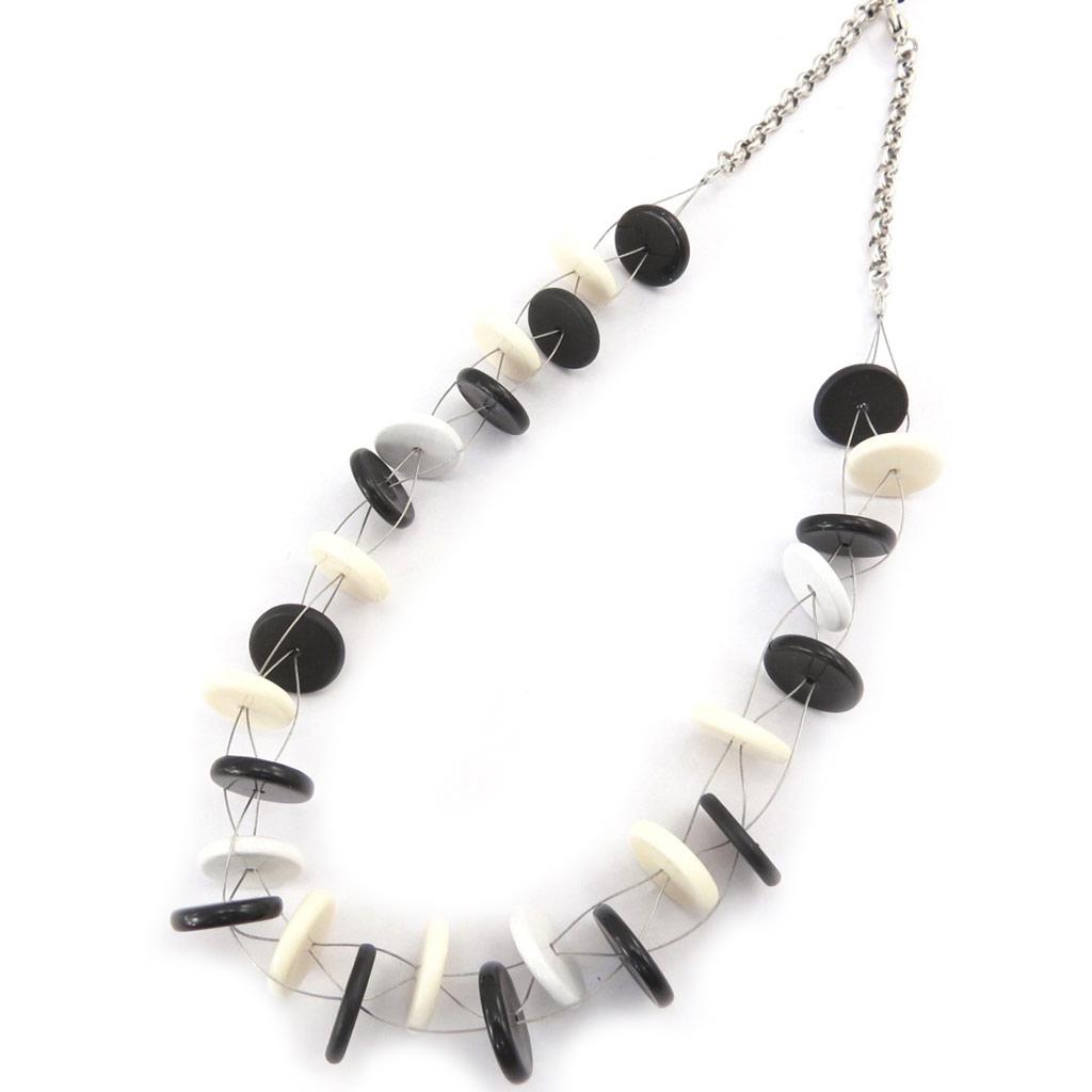 NOA [K0181] - Collier Créateur 'Coloriage' noir ivoire