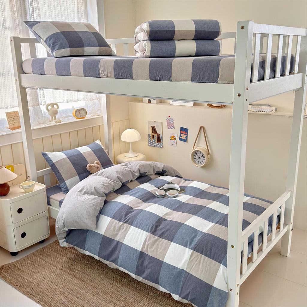 Class A 100% Cotton Yarn-Dyed Washed 3-Piece Bedding Set for Student Dormitory Bunk Beds