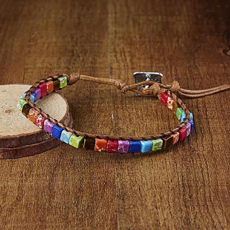 Stone Wrap Leather Bracelets Vintage 2 Strands Multilayer Woven for Women Men