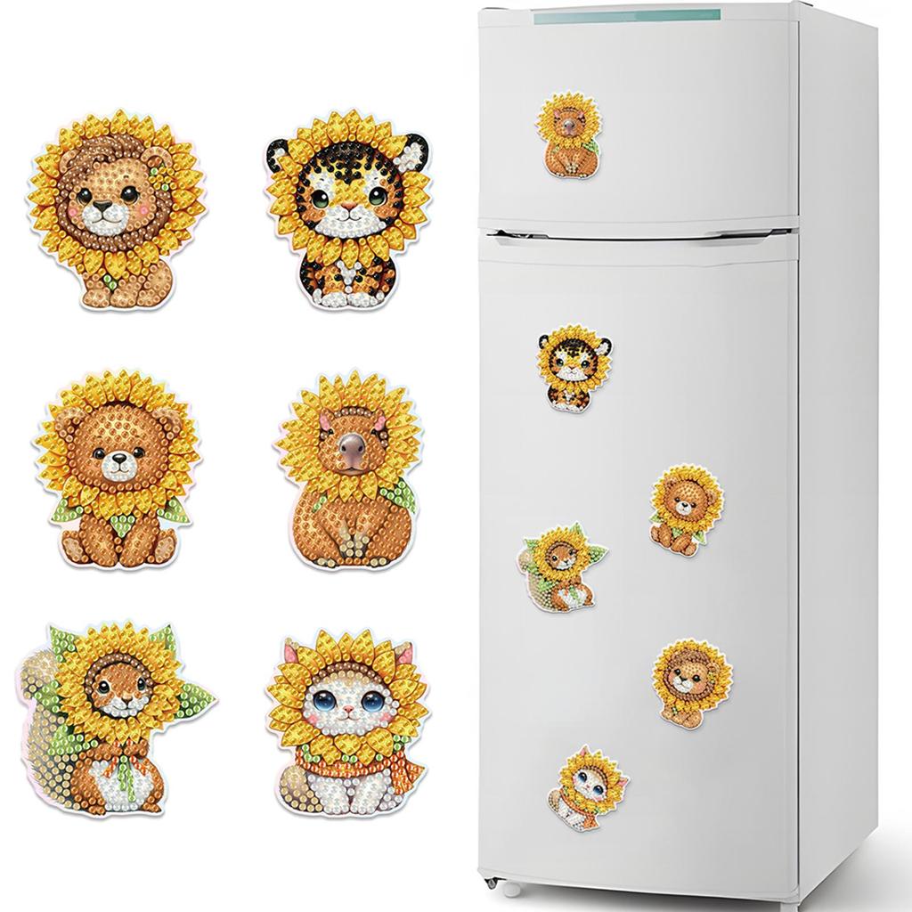 6Pcs Animal Pattern DIY DIY Diamond Painting Magnets Kit Crystal Sparkling Diamond Magnets Set for Refrigerator Mailbox Decor