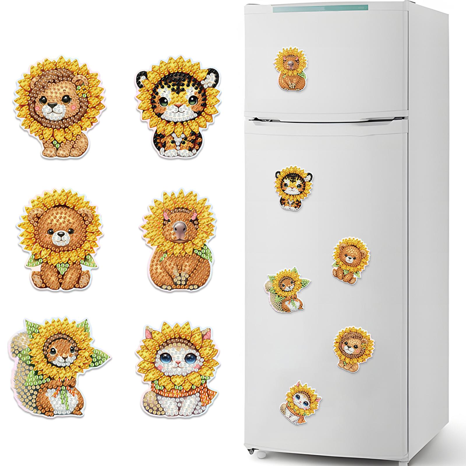 

6Pcs Animal Pattern DIY DIY Diamond Painting Magnets Kit Crystal Sparkling Diamond Magnets Set for Refrigerator Mailbox Decor