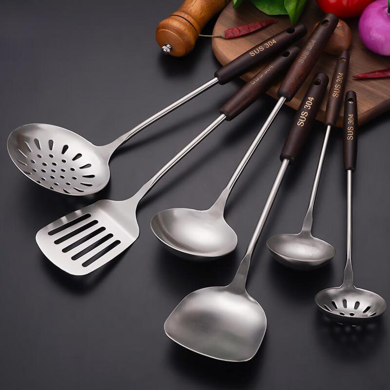 304 Stainless Steel Wooden Handle Slotted Soup Ladle