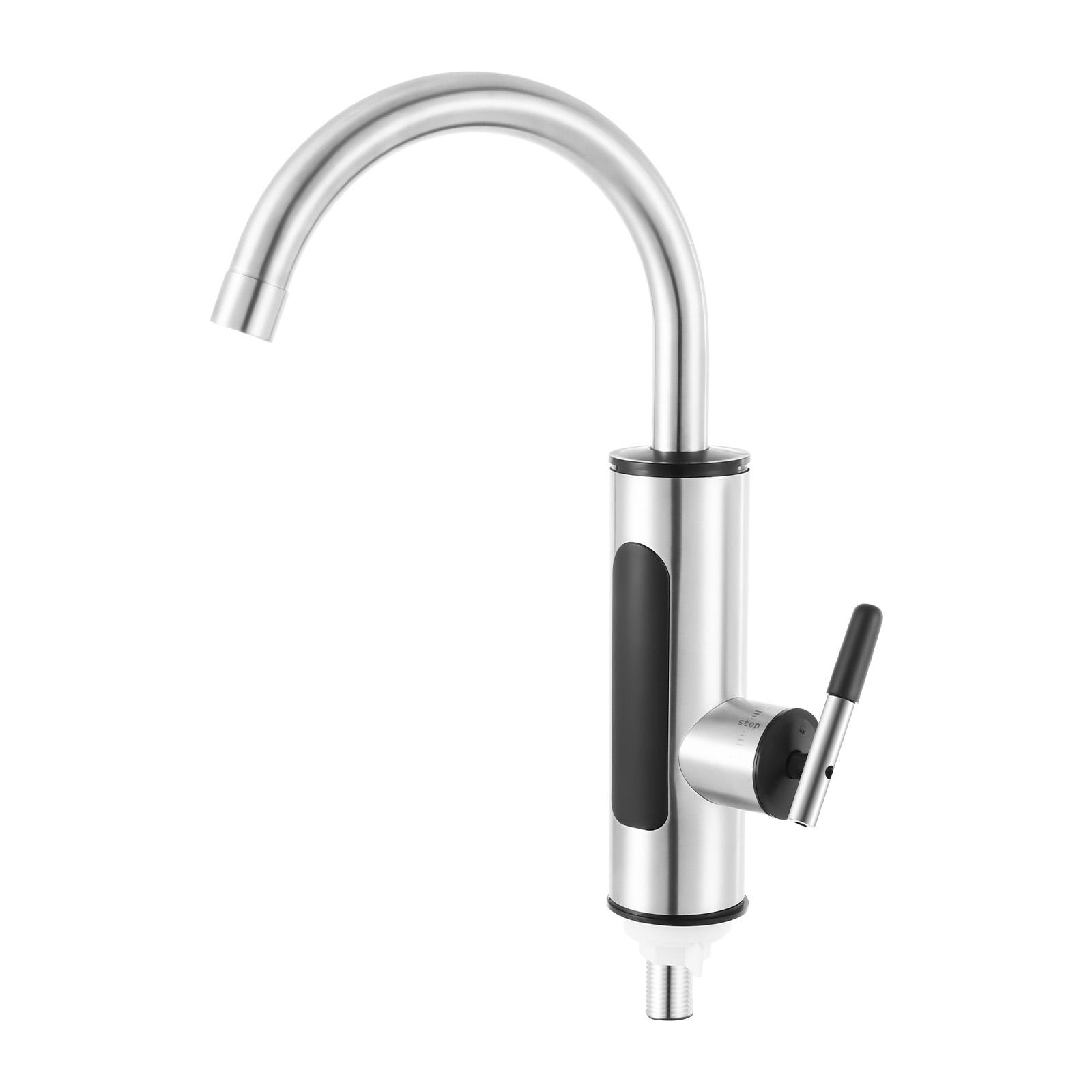 

110V 3000W Instant Electric Hot Water Faucet, 304 Stainless Steel Kitchen Sink Faucet with LED Display for Home Bathroom серебряный