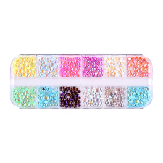 1 Set Round Nail Art Rhinestone Kit 12 Grids Assorted Size Decoration Fake Gems