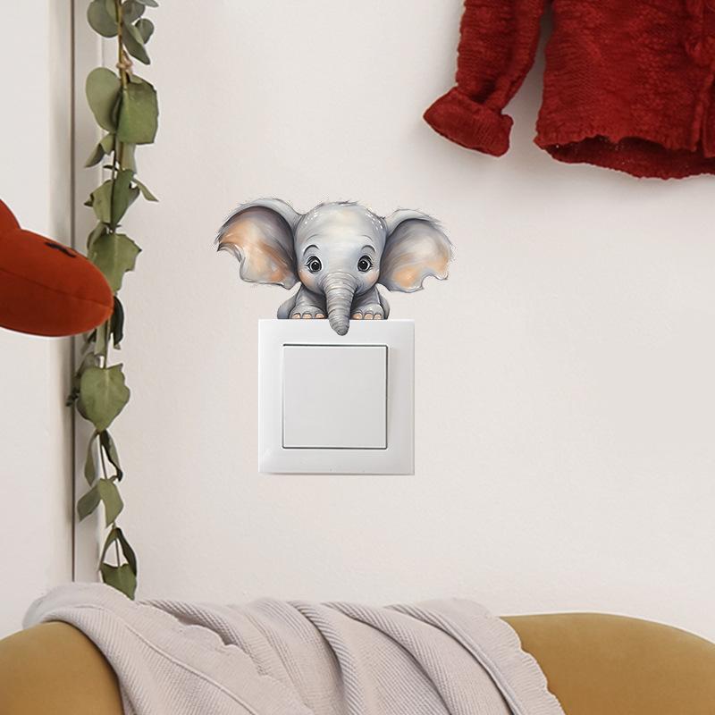 Cartoon Animal Cute Elephant Switch Affixed To The Living Room Porch Home Decoration Wall Sticker
