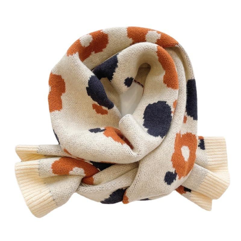 Small flower versatile Korean version scarf women's autumn and winter soft waxy knitted warm couple wool cute scarf student ins