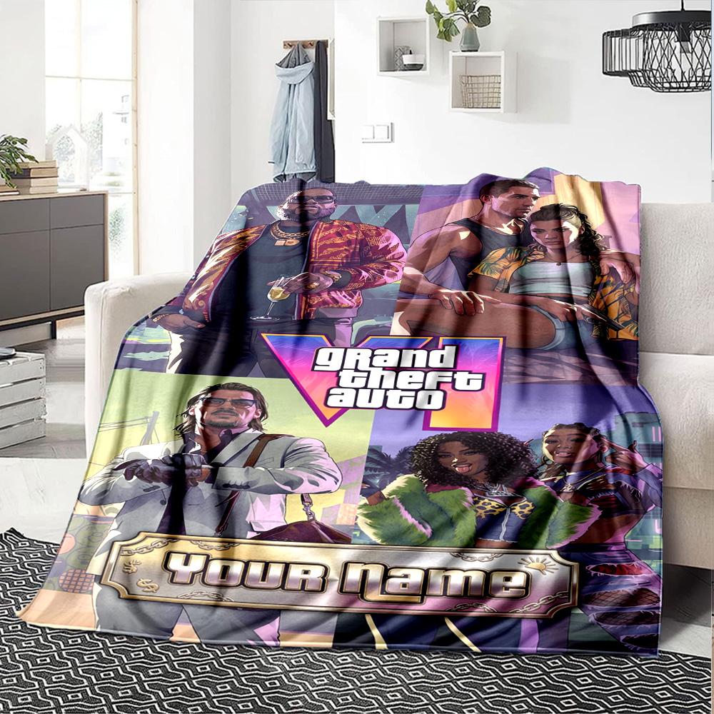 Grand Theft Auto Customize Text Blanket Multi-purpose Customizable Blanket Soft Warm Cozy Great for Bed Office Chair Seaside Living Room