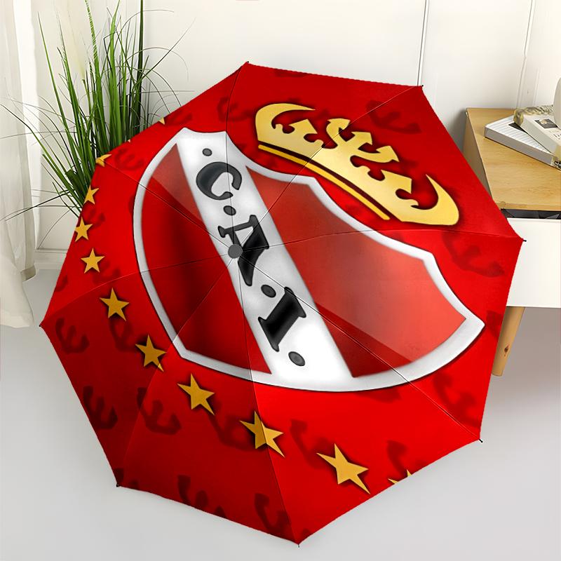 Club Atlético Independiente Print Automatic Umbrella, 8 Rib Iron Frame, Plastic Handle, Suitable for Outdoor Travel &Daily , Ideal Gift