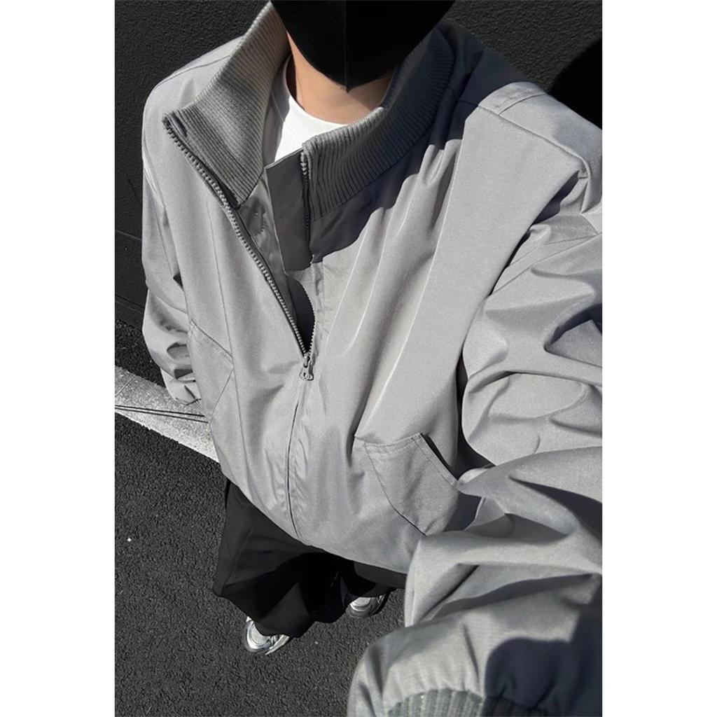 Navy Blue Ma1 Flight Jacket Men's Spring and Autumn High-end American Stand-up Collar Cleanfit Short Shoulder Jacket