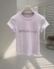 Women's Pink Rhinestone Letter Slim-Fit Round Neck Short Sleeve T-Shirt - Early Spring 2026 Arrival