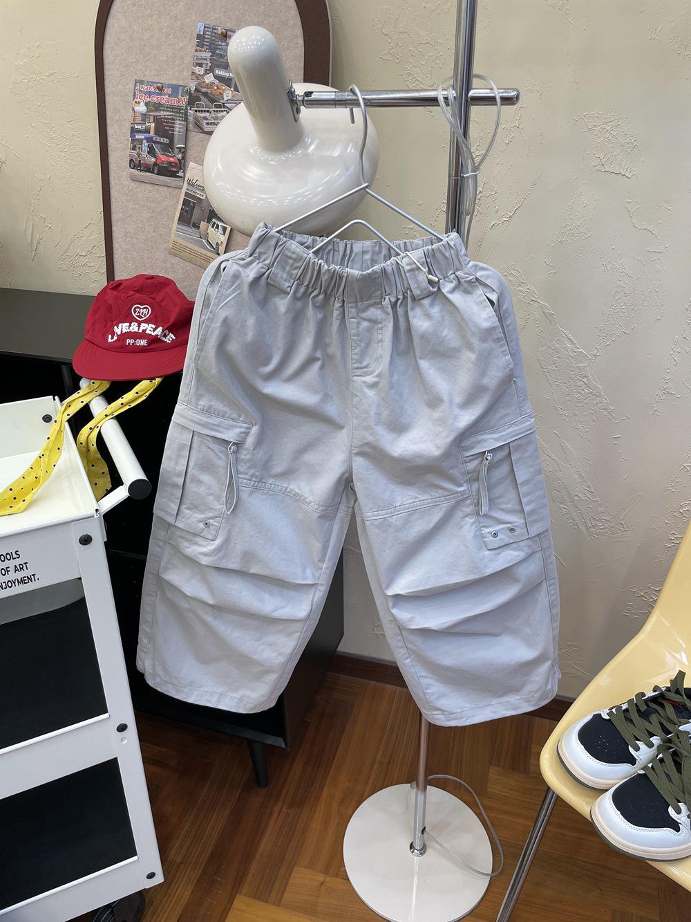 

Autumn 2025 Boys Loose Straight-Leg Washed Cotton Work Pants with Zipper Pockets 120 cm серый