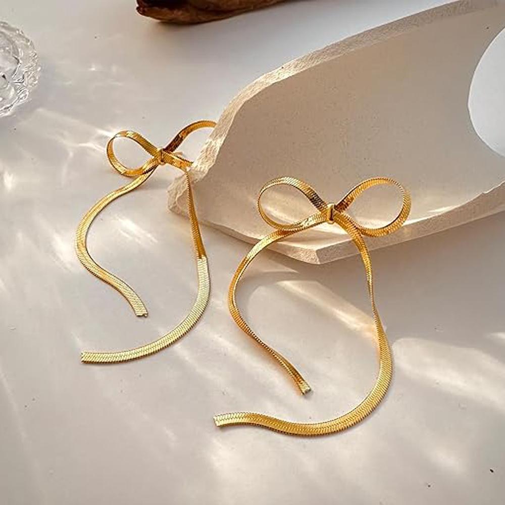 Bow Earrings for Women, 14K Gold Plated Gold Hoop Earrings Trendy Dainty Bow Earrings Gold Jewelry Hoop Earring for Women Gifts