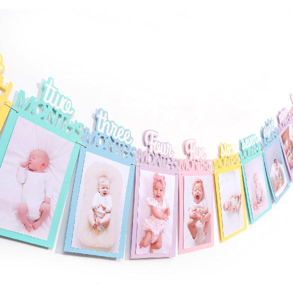 Rainbow Girls 1st Birthday Decorations - Colorful 1 To 12 Months Photo Banner,Newborn Monthly Milestone Photos,Baby Girl First Year Rainbow Themed