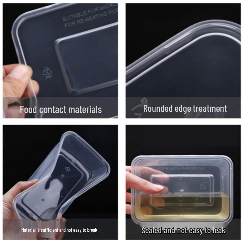 Disposable 1000ml Plastic Rectangular Takeout Containers with Lids, 300 Sets