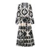 Foreign Trade Beautiful European and American Summer Fashion Elegant Style V-neck Print Pullover Midi Dress With Belt Dress Women 6557