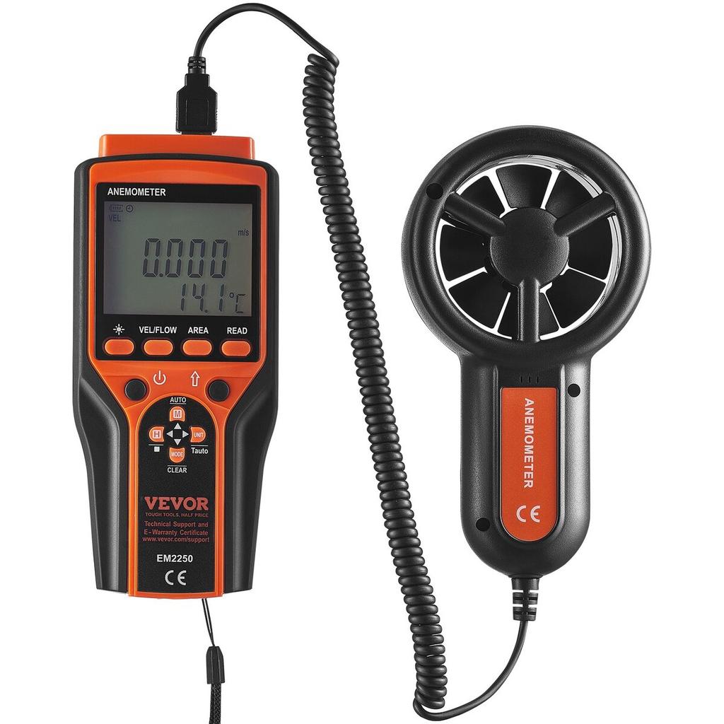Dělený ruční anemometr, 14℉-140℉, Digitální měřič rychlosti větru CFM s LED podsvíceným displejem, Měří rychlost větru, teplotu větru, průtok vzduchu