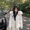 Womens Short Hooded Puffer Jacket With Faux Fur Trim Pink 90 White Duck Down Winter Coat