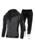 Men's Spring/Autumn Sporty Patchwork Jacket & Long Pants Set with Hood