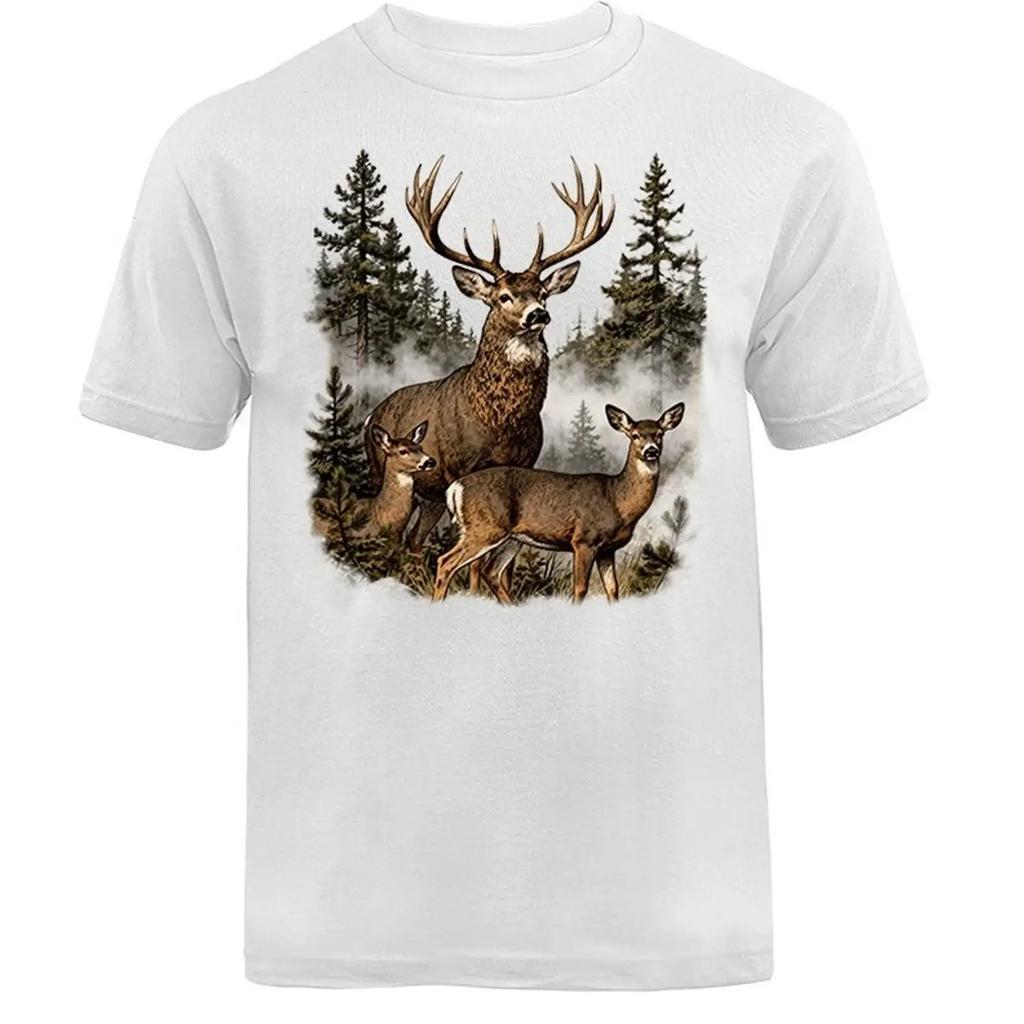 Buck and Doe Whitetail Deer Wilderness Forest Wildlife T Shirt Vintage Washed Graphic Homme Stylish Breathable Stretched