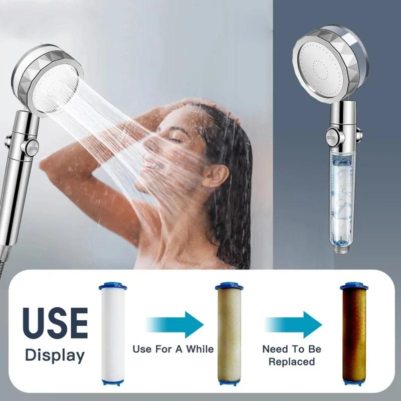 360 Degrees Rotation Handheld Turbo Fan Shower Head High Pressure Water Saving Spray Adjustable Filters Bathroom Accessories