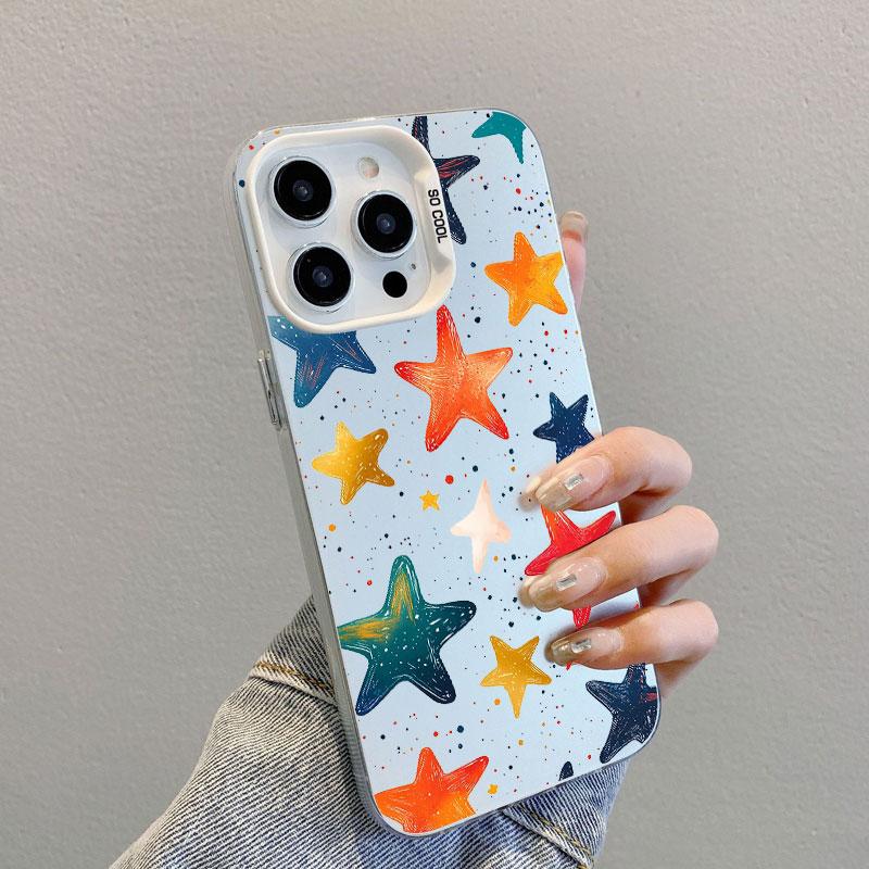 Five-pointed Star Printed Laser Phone Case For iPhone 16 15 14 Pro Max Plus 13 12 Mini 11 Pro Max Shockproof Protective Covers