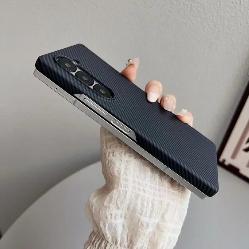 Business Fiber Kevlar Texture Slim Anti-Drop Case For Samsung Galaxy Z Fold 7 6 5 Hidden Magnetic Charging Protector Cover Funda